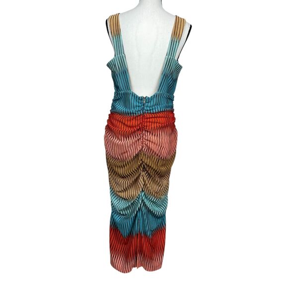 Guess Women’s Bodycon Midi Dress Size 14 Multicolor Pleated Ruched V-Neck - Picture 6 of 12